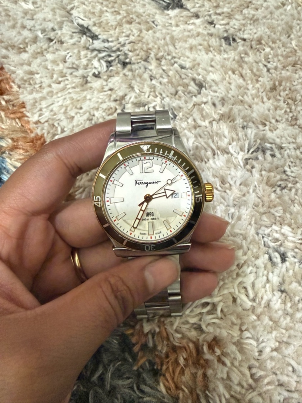Salvatore Ferragamo Two-Tone Silver and Gold Men's Watch with White Dial